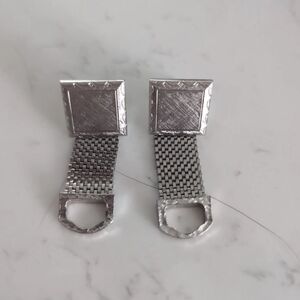 Vintage Silver Tone Mesh Wrap Cufflinks Mid Century Modern 1960s/70s